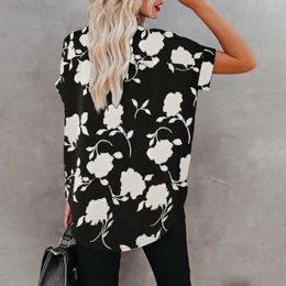 Women's Blouses Relaxed Style Women Shirt Stylish V-neck Floral Print For Summer Office Wear Loose Fit Short Sleeve