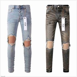 Purple Jeans Designer for Mens High Quality Fashion Cool Style Pant Distressed Ripped Biker Black Blue Jean Slim Fit Elastic Fabrics U4JB