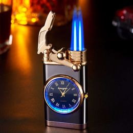 Rocker Arm Watch Cigarette Lighter Butane Without Gas Doule Blue Flame Torch Lighter With Fashion Dial