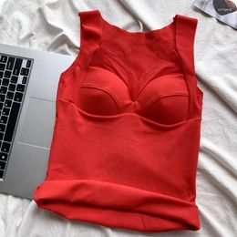 Women's Tanks HELIAR Women Velvet Solid Tank Tops Slim Seamless Underwear With Bra Pad Crop Cotton Bottoming For Spring Summer