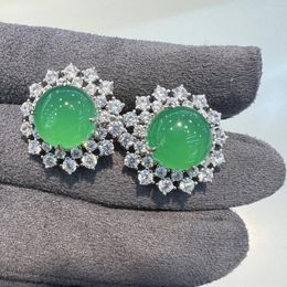 Stud Earrings ZOCA Natural Green Agate Round Gemstone Sunflower Shape 925 Sterling Silver Fine Jewelry For Women