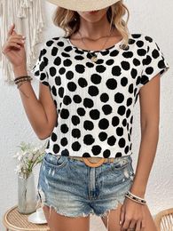 Women's Blouses Special Price 2024 Fashionable Shirt With Watermark Polka Dot Loose Casual Small Round Neck Bat Sleeve Short Sleeved
