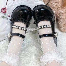 Casual Shoes Elegant Lolita Women's Pearl Lace Patent Pu Leather Japanese Jk Girls Kawaii Loli Student Harajuku Tea Party