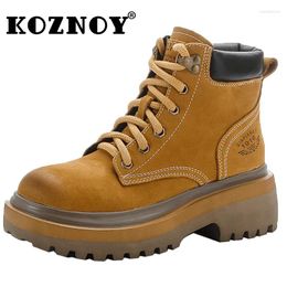 Boots Koznoy 5cm Natural British Women Cow Genuine Leather Wedge Ankle Platform ROME Autumn Motorcycle Spring Non Slip Shoes