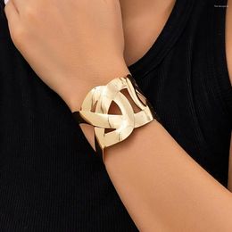 Bangle Vintage Geometric Cross Wide For Women Chunky Gold Colour Open Big Arm Bangles Ladies Wedding Party Jewellery Gifts