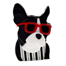 Brooches CINDY XIANG Handmade Acrylic Red Glasses Black Dog For Men Cute Cartoon Animal Party Causal Brooch Pins Jewelry Gifts