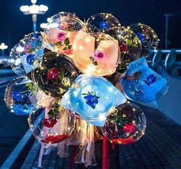 LED Luminous Balloon Rose Bouquet Transparent Bubble Enchanted Rose with Stick led Bobo Ball Valentines Day Gift Wedding Party Dec6264742