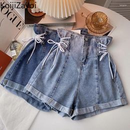 Women's Jeans Koijizayoi Fashion Drawstring Waist Denim Shorts Women's 2024 Summer Korean Slim High-waist Wide-leg Chic Bottom Pants