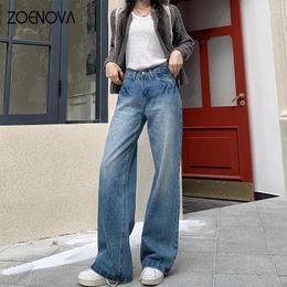 Women's Jeans ZOENOVA High Quality 2024 Spring Summer American Fashion Ladies Straight Wide Leg Pants Casual Y2K Denim Trousers