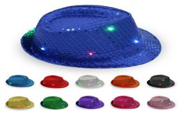 Party Hats Mens Flashing Light Up Led Fedora Trilby Sequin Fancy Dress Dance Party Hat for Stage Wear6453406