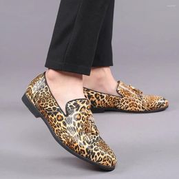 Casual Shoes 2024 Luxury Men Leather Fashion Fringed Leopard Loafers Slip-on Party Large Size 38-48 Drop