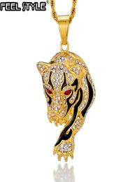 Hip Hop Iced Out Bling Tiger Stainess Steel Gold Color Pendants Necklaces For Men Women Jewelry With Chains4492416