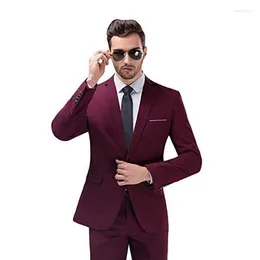 Men's Suits Burgundy Men Suit Two-pieces (Jacket Pants) Formal Notch Lapel Single Breasted Wear Fashion High-quality Male Clothing Slim