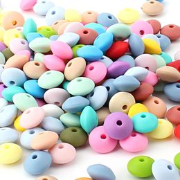 12mm 100pcs Baby Teether Pearl Silicone Lentil Beads BPA Free Babies Teething Necklace Bracelet DIY Charming Nursing Toys Care 240420