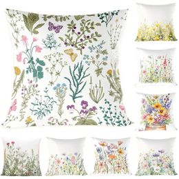 Pillow Floral Throw Cases Square Linen Waist Protection Cover Bed Sofa Covers Home Decor Pillowcases 45x45CM