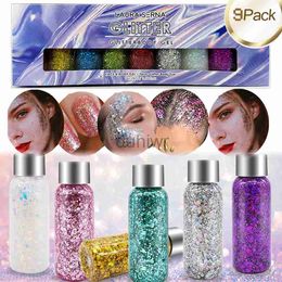 Body Glitter 9 Pack Body Glitter Gel Face Hair Nail Lip Glitter Gel Lasting Sparkling Liquid Eye Shadow For Festival Party Glitter Bar Makeup d240503