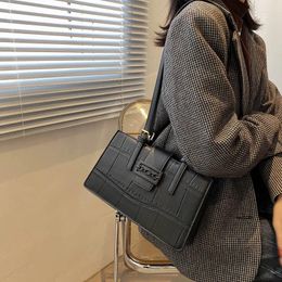Bag Vintage Stone Pattern Ladies Shoulder Armpit PU Leather Temperament Simple Black Daily Office Dating Women Shopper