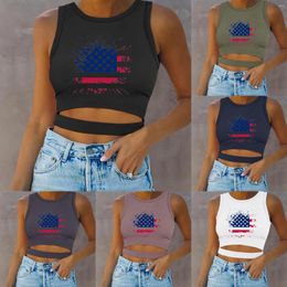 Women's Tanks Womens Sexy Sleeveless O Neck Independence Day Flag Prin Tank Tops Trendy Cute Teen Girls Crop Vest Women Camisole