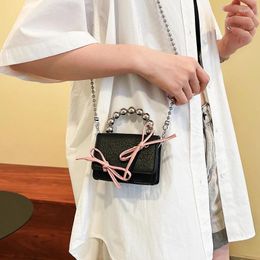 Evening Bags Fashion Women Mini Square Bag Y2K Girl Luxury Shoulder Female Bow Chain Crossbody Trend PU Leather Handbags