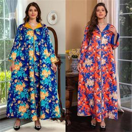 Ethnic Clothing Luxury For Muslim Women Diamonds V-Neck Long Dresses Dubai Abaya Elegant Casual Floral Print 2024 Spring Maxi Dress Wear