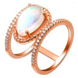 With Side Stones Elegant Jewellery Clear Cubic Zirconia Wheel Shape Ring Rose Gold Wedding Party For Women Anniversary Bijoux Anelli