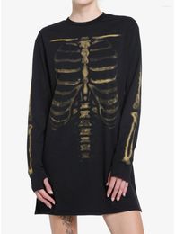 Women's Hoodies Long Sleeve T-Shirt Skull Print Round Neck Shirt Spring And Autumn Dark Skeleton Casual Loose Pullover Top