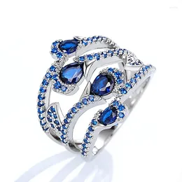 Wedding Rings Huitan Luxury Pear Blue CZ Women Temperament Elegant Female Accessories Anniversary Party Statement Jewelry