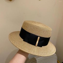 Berets 2024 Beach Holiday Hat Summer Advanced Fashion Design Sun White Straw Soft Top Neutral Bohemian Solar Cap Gorras