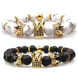 Imperial Crown Lava Stone Beads Bracelet KingQueen Luxury Charm Couple Jewelry Xmas Gift For Women Men Beaded Strands9793876