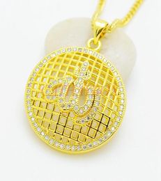 Women039s 18KGP Gold Tone Islamic God CZ Round Pendant Necklace W Curb Chain Gift For Muslim Necklaces3199393
