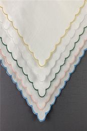 Set of 12 Home Textiles Wedding Handkerchiefs Ladies Handkerchief Irish Linen Colour embroidered Scalloped Edge Hankies 3030 CM7460292