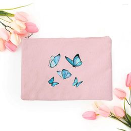 Cosmetic Bags Portable Butterfly Pattern Print Makeup Bag For Women Trendy Durable Canvas Travel Pouch With Toiletry