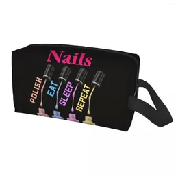 Cosmetic Bags Nails Polish Eat Sleep Repeat Travel Toiletry Bag For Women Tech Funny Quotes Makeup Organizer Beauty Storage Dopp Kit