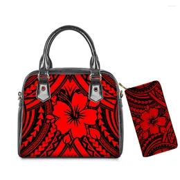 Shoulder Bags Fashion Lady PU Leather Handbag Polynesia Flower Printed Waterproof Tote Bag Customised Party Clutch 2024 Sac A Main Mujer