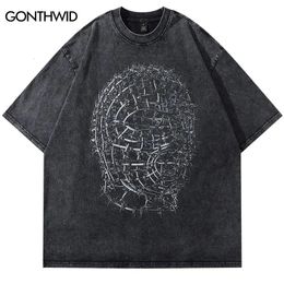 2024 Mens Hip Hop Street Clothing T-shirt Iron Head Pattern Graphic T-shirt Black Cotton Loose T-shirt Harajuku Large Top Tee 240430