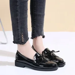 Casual Shoes Comemore Women 2024 Autumn British Tassel Flats Shoe Woman Black Patent Leather Women's Loafers Platform Slip On 42