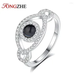 Cluster Rings TONGZHE 925 Sterling Silver For Women Black Spinel White CZ Charming Elegant Wedding Gifts Fine Fashion Jewellery
