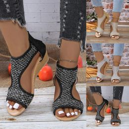 Sandals Women Zipper Mesh Casual Open Toe Wedges Soft Bottom Breathable Shoes Slides Size 11