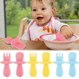 Dinnerware Sets Toddler Utensils Set Self-Feeding Silicone Baby Anti-Choke BPA-Free Fork And Spoon For Ages 6 Months Up