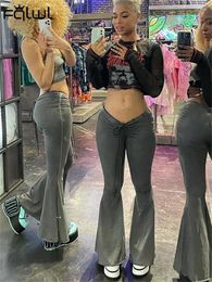 Women's Pants Habbris Sexy Gray Bodycon Bell Bottoms Party Club Outfits For Women 2024 Summer Street Y2k High Waist Plicated