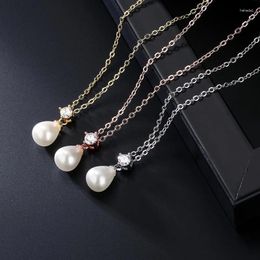 Pendant Necklaces Fashion Romantic Water Drop Shape Pearl For Women High Quality Round Clear Zirconia Necklace Birthday Gifts