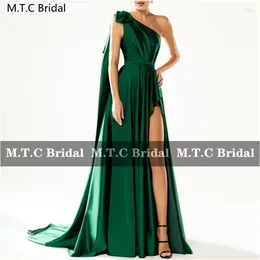 Party Dresses One Shoulder Green Long Prom High Slit Shiny Satin A Line Wedding Women Formal Gowns For Evening Plus Size