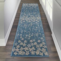 Carpets Tranquil Floral Turquoise 2'3" X 7'3" Area -Rug Easy -Cleaning Non Shedding Bed Room Living Dining Kitchen