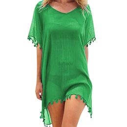 Women Beach Wear Women Chiffon Tassels Swimsuit Cover Up Sexy Bikini Beach Cover Ups Chiffon Blouse Summer Solid boho Beach Dress Summer Blouses d240501