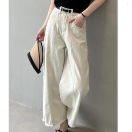 Women's Pants 2024 Arrival Women High Waist Cotton Denim Spring Clothes Fashion White Colour Wide Leg Ankle Length Trousers