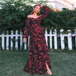 Casual Dresses EDGLuLu Long Sleeves Bohemia Leopard Print Floral Dress Summer Beach Loose Turkish Clothing Muslim Robes 0413