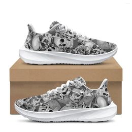 Casual Shoes INSTANTARTS Summer Breathable Running Sneakers Gothic Skull Printed Unisex Sport Round Toe Classic Mesh Flats Zapatillas