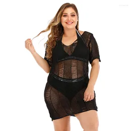 Backless Crochet Beach Dress Women Long Beachwear Bikini Cover Up Black Summer Dresses 2024 Fishnet Swimdress Plus Size 2XL 4XL