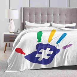 Blankets Colourful Autism Hand Creative Design Light Thin Soft Flannel Blanket Aspergers Awareness Aspie Statement Support