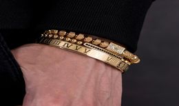 3pcsSet Luxury Gold Royal King Crown Men Bracelets Roman Numeral Bracelet Unique Design Braided Adjustable Bangle Pulseira3978715